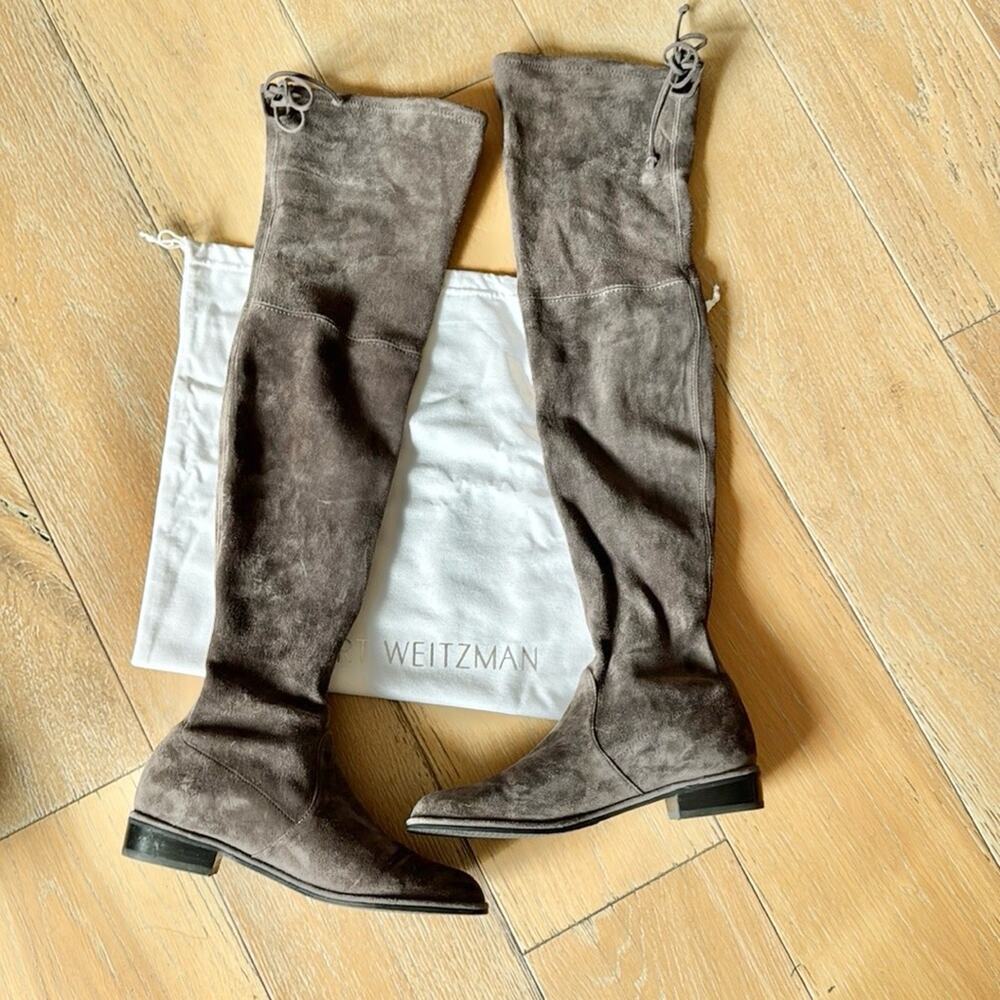 Stuart Weitzman Lowland Over-the-Knee Suede Boots Grey Size 7.5 OTK Minimalist - Picture 6 of 10